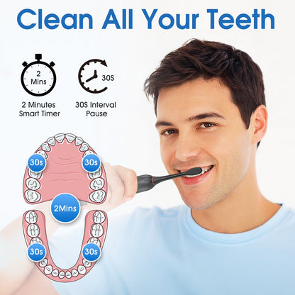 Sonic Electric Toothbrush for Adults with 8 Brush Heads, 6 Cleaning Modes, Fast Wireless Charging, 40,000 VPM Deep Cleaning, Travel Case, and Smart Timer - Black