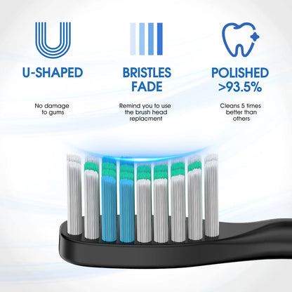 Sonic Electric Toothbrush for Adults with 8 Brush Heads, 6 Cleaning Modes, Fast Wireless Charging, 40,000 VPM Deep Cleaning, Travel Case, and Smart Timer - Black